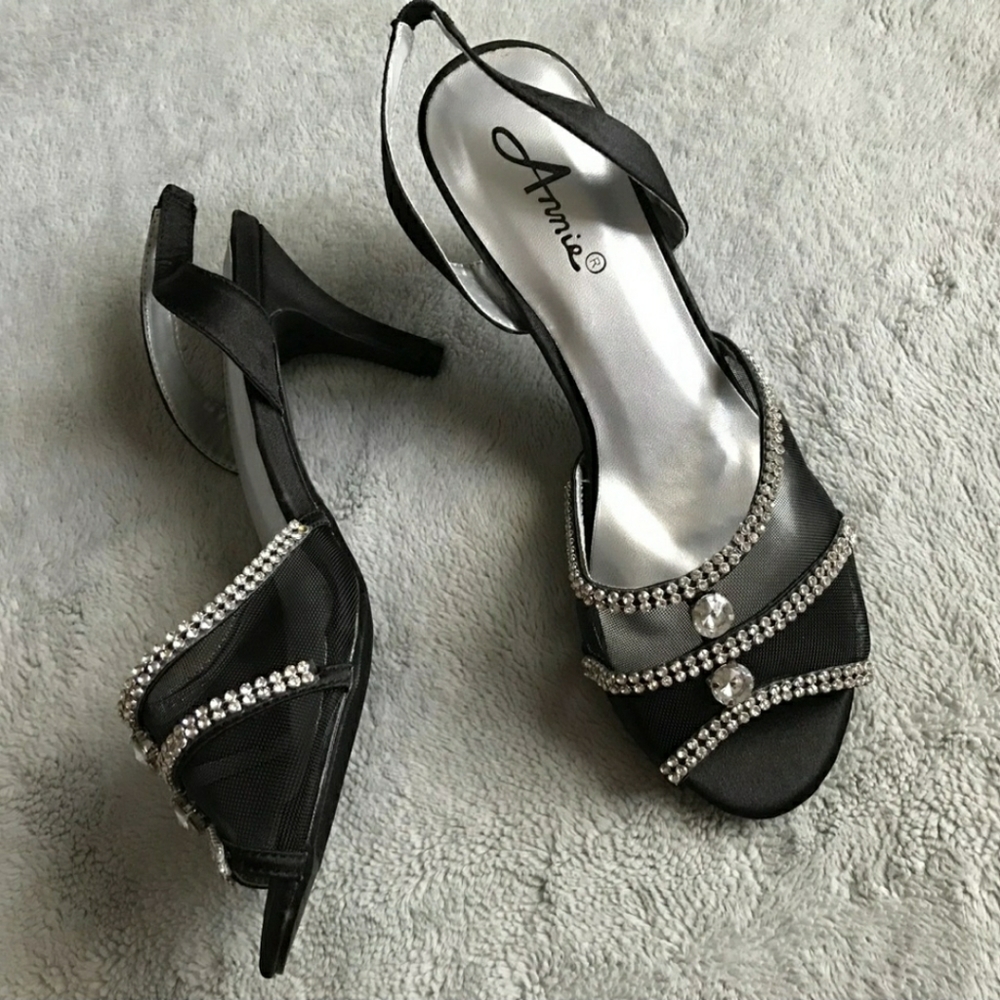 Annie Lexington Black Crystal Sandals Wedding Prom